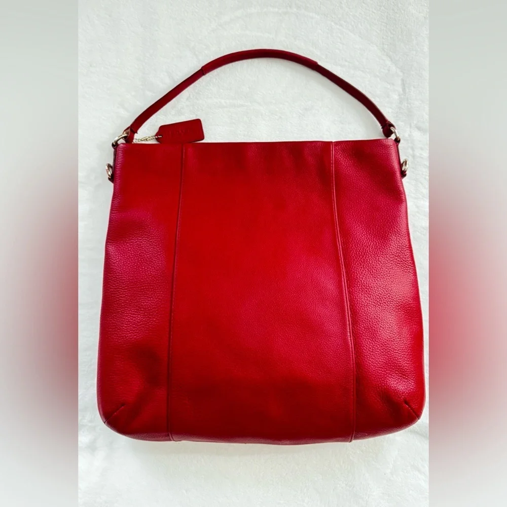 COACH Isabella Vibrant RED Leather Bag Shoulder Pebble Gold Hardware Handbag.